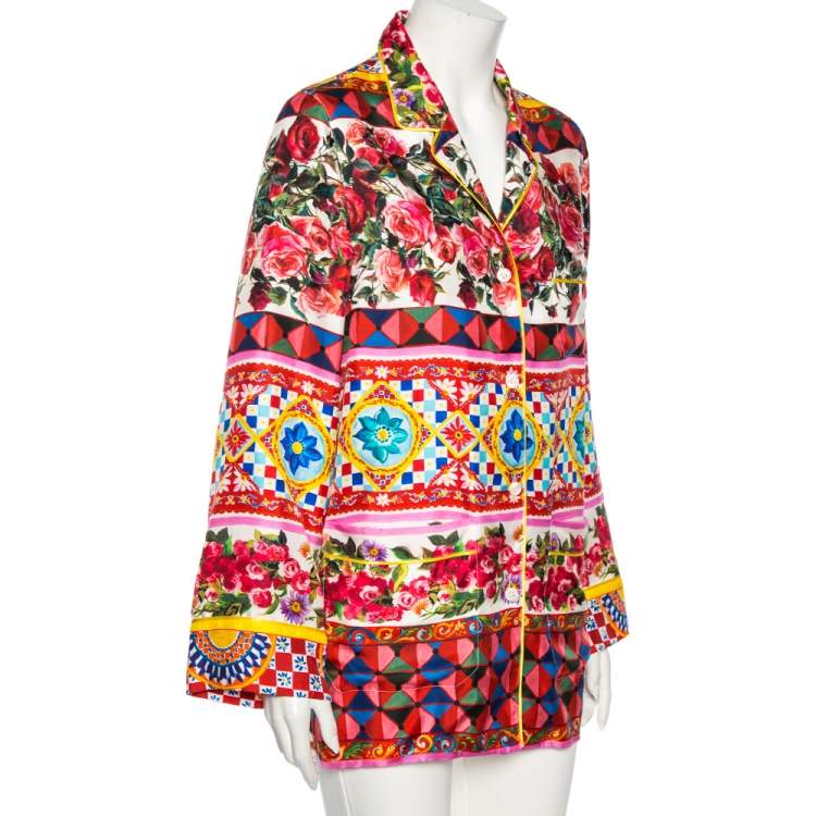 Pre Owned Dolce & Gabbana Multicolored Caretto Print Silk Pajama Shirt S