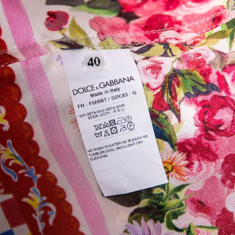 Pre Owned Dolce & Gabbana Multicolored Caretto Print Silk Pajama Shirt S