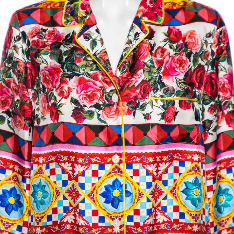Pre Owned Dolce & Gabbana Multicolored Caretto Print Silk Pajama Shirt S