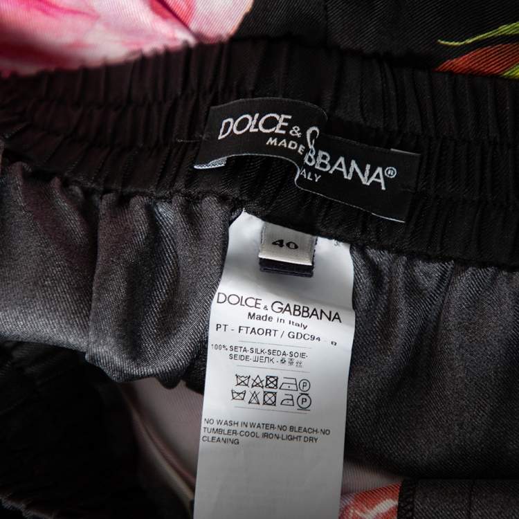Pre Owned Dolce & Gabbana Black Rose-Print Silk Pajama Set S