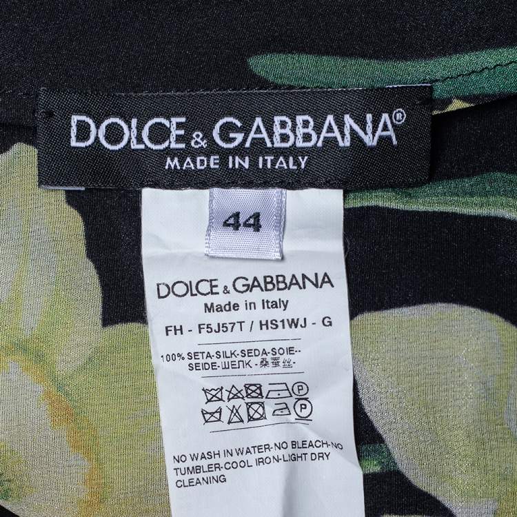 Pre Owned Dolce & Gabbana Black Floral Printed Silk Neck Tie Detail Shirt M
