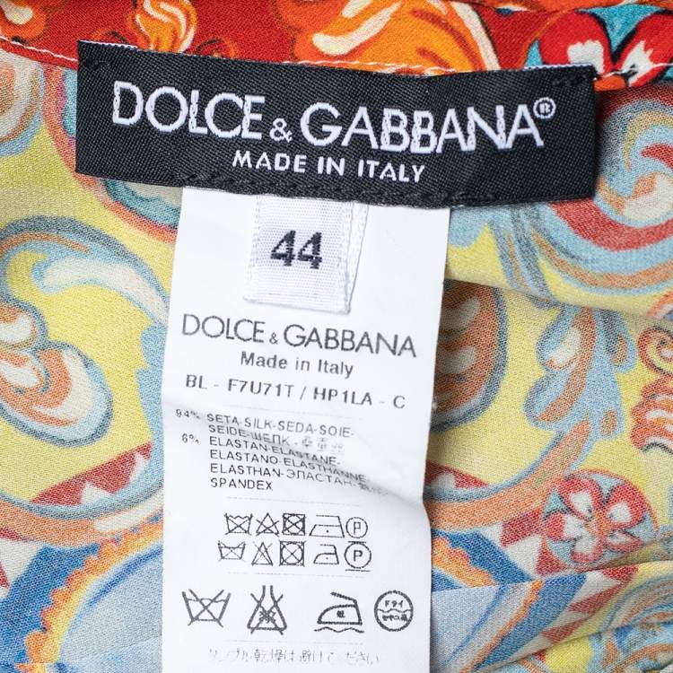 Pre Owned Dolce & Gabbana Multicolor Carretto Siciliano Printed Silk Top M