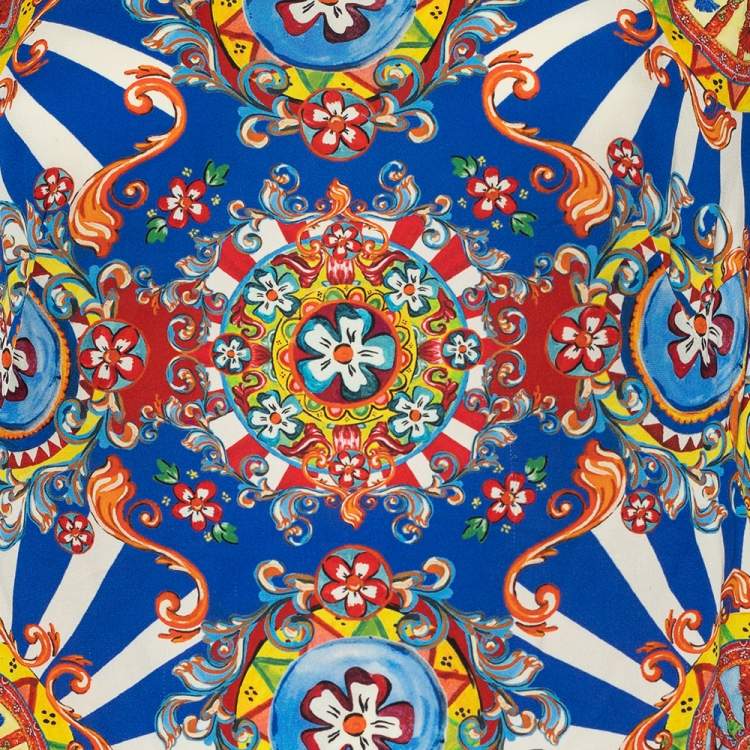 Pre Owned Dolce & Gabbana Multicolor Carretto Siciliano Printed Silk Top M