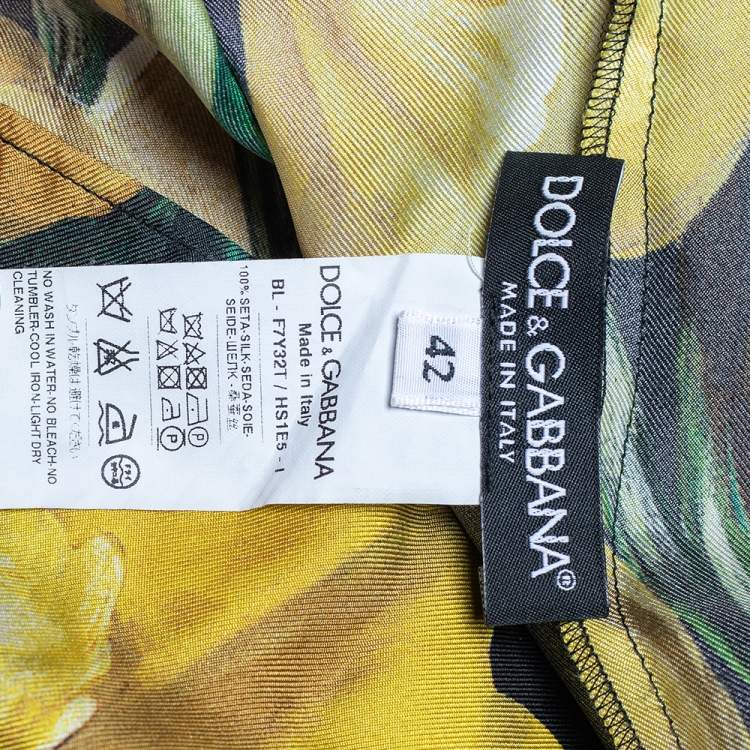 Pre Owned Dolce & Gabbana Black Tulip Printed Silk Top M