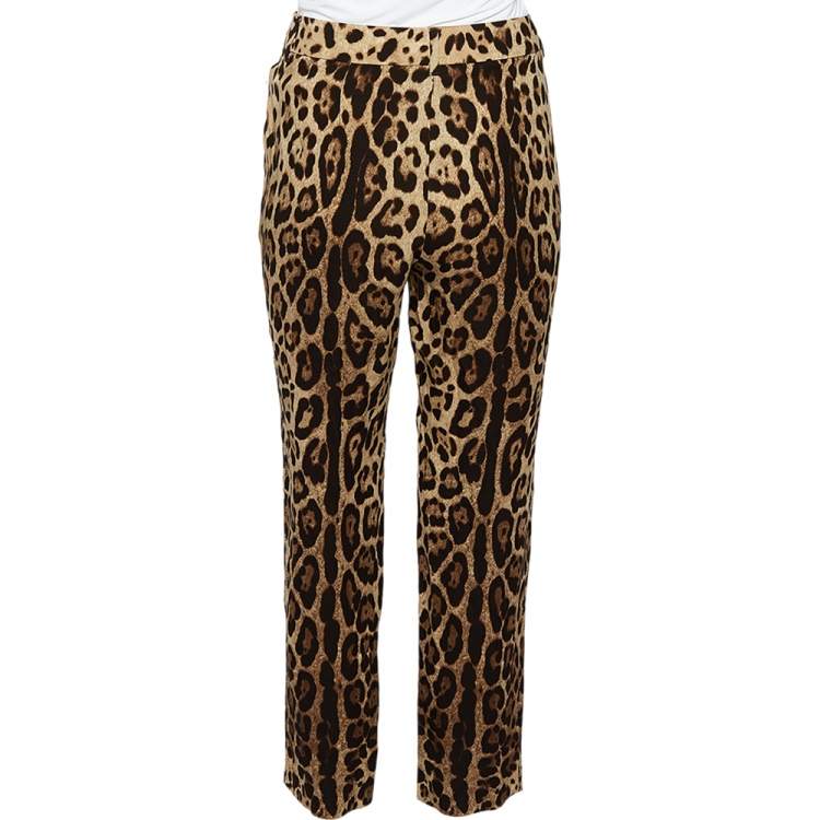Pre Owned Dolce & Gabbana Brown Animal Printed Silk Tapered Leg Trousers L
