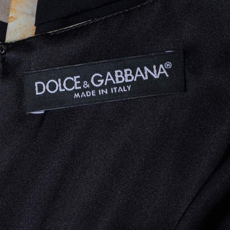 مملوكة مسبقًا Dolce & Gabbana Black Tulip Printed Silk Ruched Midi Dress M