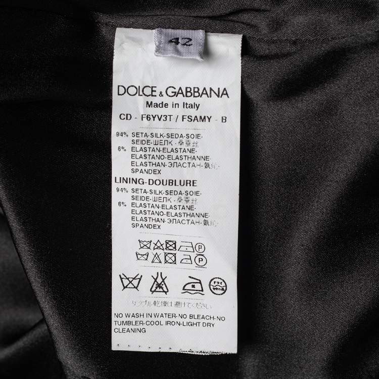 مملوكة مسبقًا Dolce & Gabbana Black Tulip Printed Silk Ruched Midi Dress M