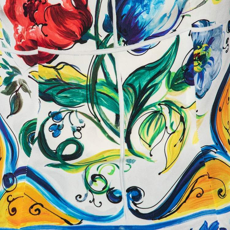 Pre Owned Dolce & Gabbana Multicolor Majolica Printed Silk Boat Neck Top M
