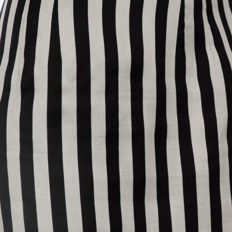 Pre Owned Dolce & Gabbana Silver & Black Striped Silk Bell Skirt S