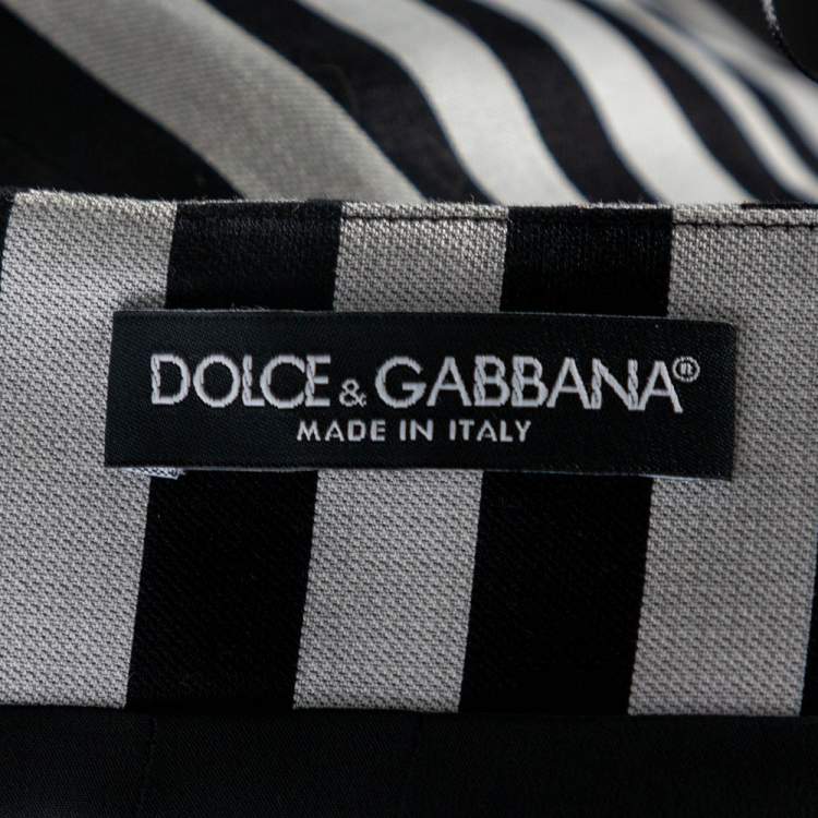 Pre Owned Dolce & Gabbana Silver & Black Striped Silk Bell Skirt S
