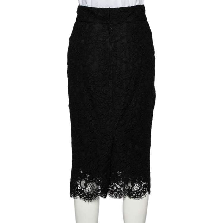 Pre Owned Dolce & Gabbana Black Lace Knee Length Skirt S