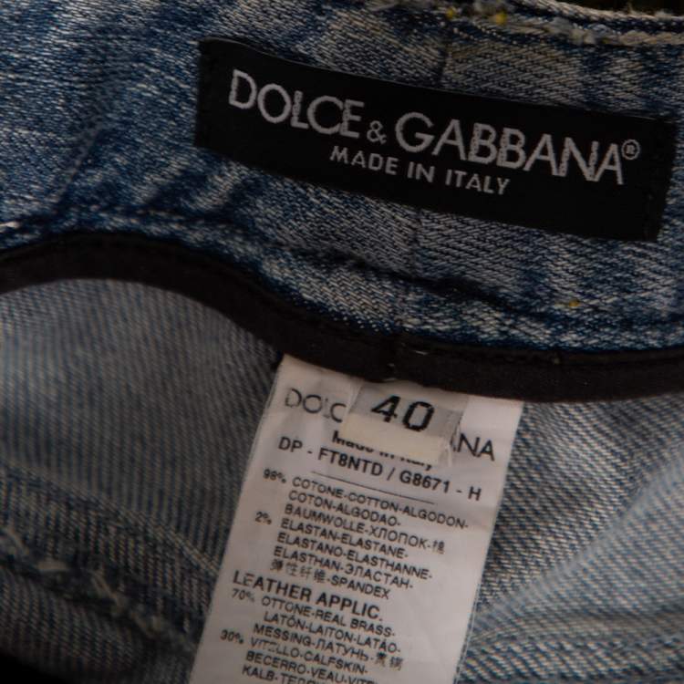 Pre Owned Dolce & Gabbana Green Animal Print Denim Tapered Leg Jeans S