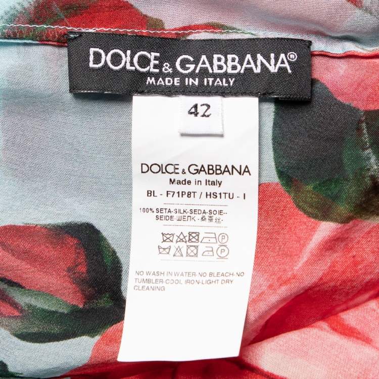 Pre Owned Dolce & Gabbana Multicolor Floral Printed Silk Bow Tie Detail Top M