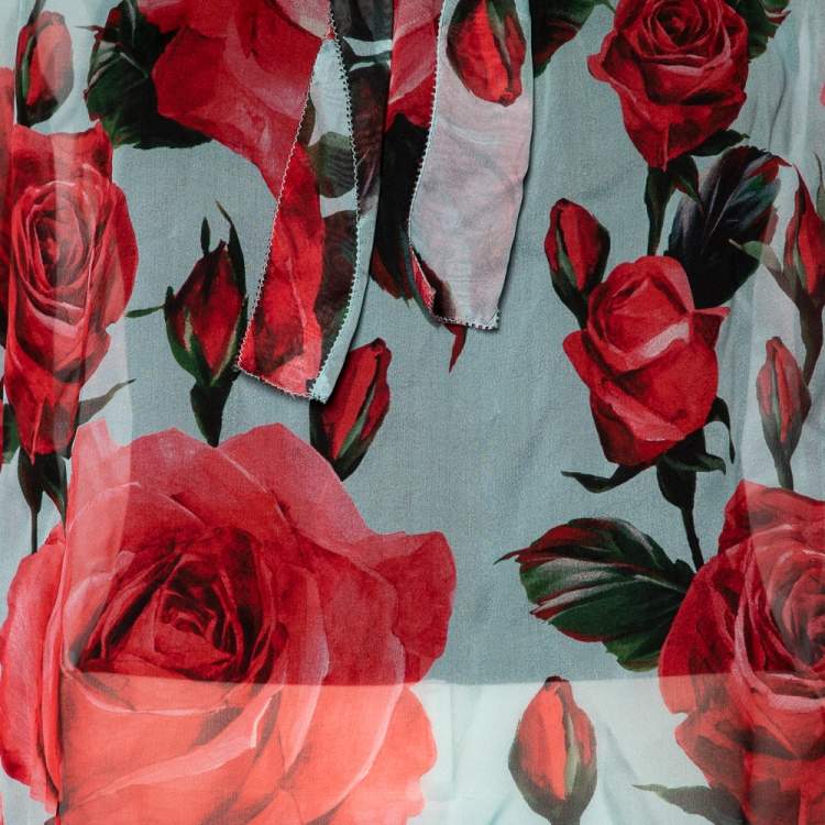 Pre Owned Dolce & Gabbana Multicolor Floral Printed Silk Bow Tie Detail Top M