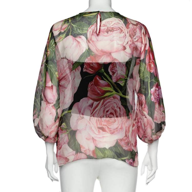Pre Owned Dolce & Gabbana Multicolor Floral Printed Silk Top M