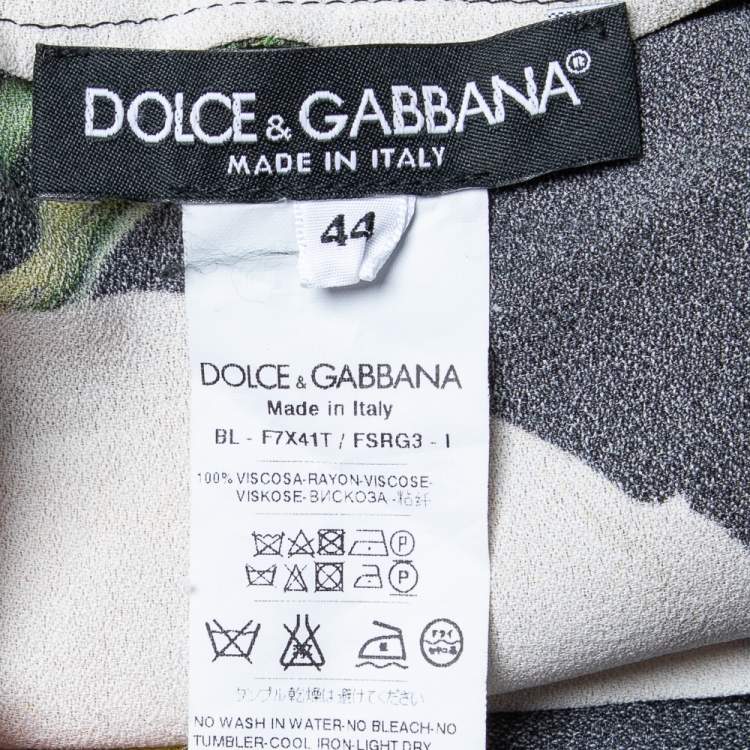 Pre Owned Dolce & Gabbana Black Floral Printed Crepe Three Quarter Sleeve Top M