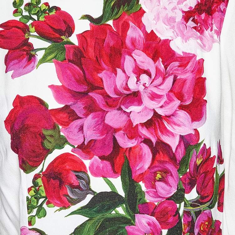 Pre Owned Dolce & Gabbana White Floral Printed Crepe Midi Dress M