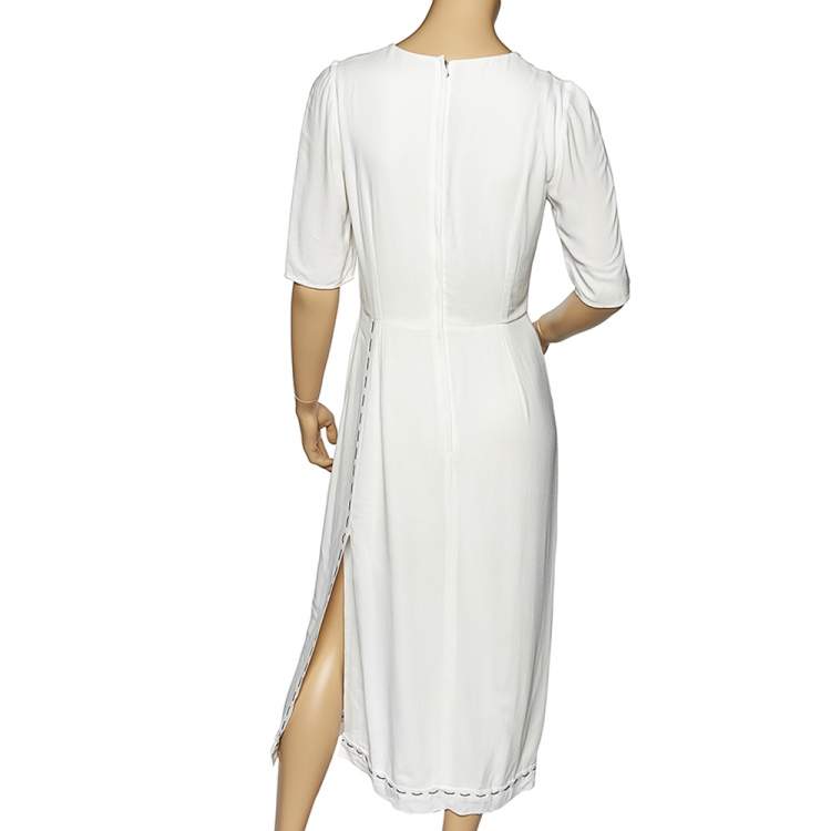 Pre Owned Dolce & Gabbana White Floral Printed Crepe Midi Dress M
