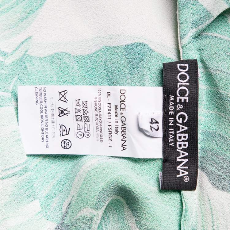 Pre Owned Dolce & Gabbana White Banana Leaf Printed Crepe Top M