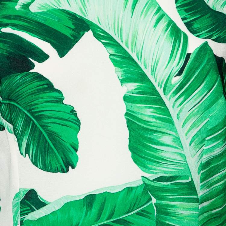 Pre Owned Dolce & Gabbana White Banana Leaf Printed Crepe Top M