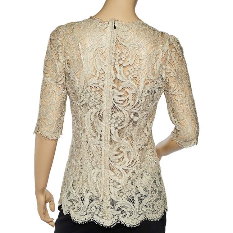Pre Owned Dolce & Gabbana Beige Lace Satin Lined Top M