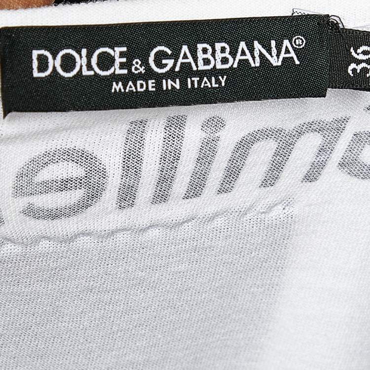 Pre Owned Dolce & Gabbana White Logo Censored Cotton Round Neck T-Shirt XS