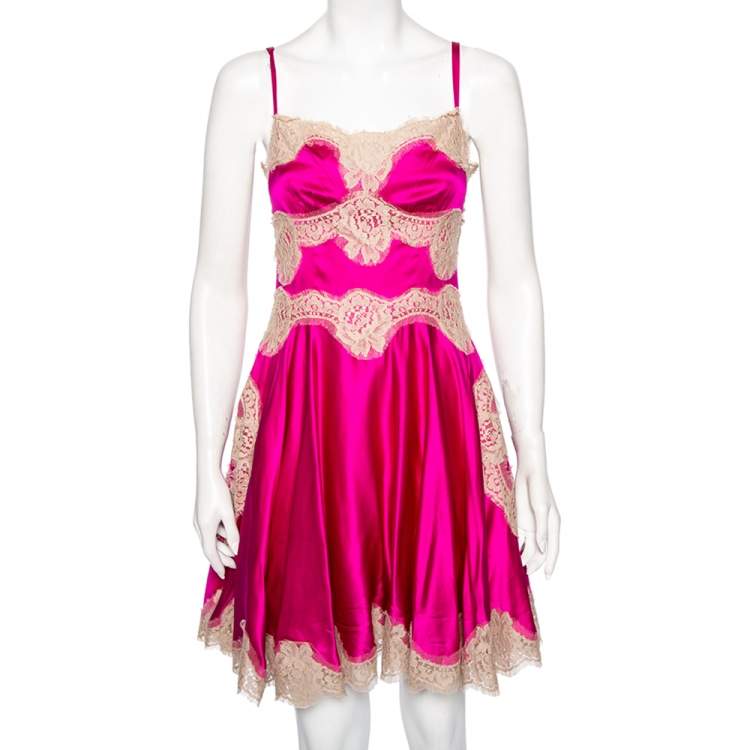 Dolce & Gabbana Fuchsia Pink Silk Lace Detail Slip Dress M Dolce & Gabbana  | TLC