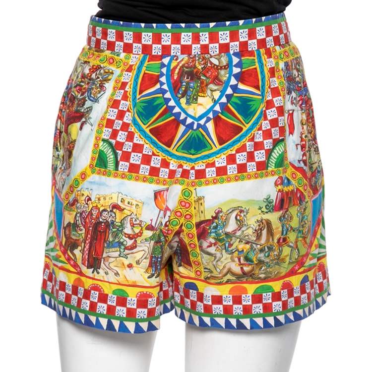 Pre Owned Dolce & Gabbana Multicolored Printed Cotton Carretto High Waisted Shorts S