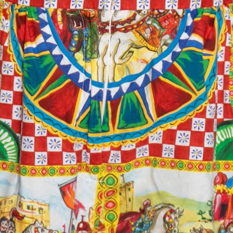 Pre Owned Dolce & Gabbana Multicolored Printed Cotton Carretto High Waisted Shorts S