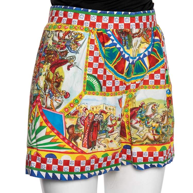 Pre Owned Dolce & Gabbana Multicolored Printed Cotton Carretto High Waisted Shorts S