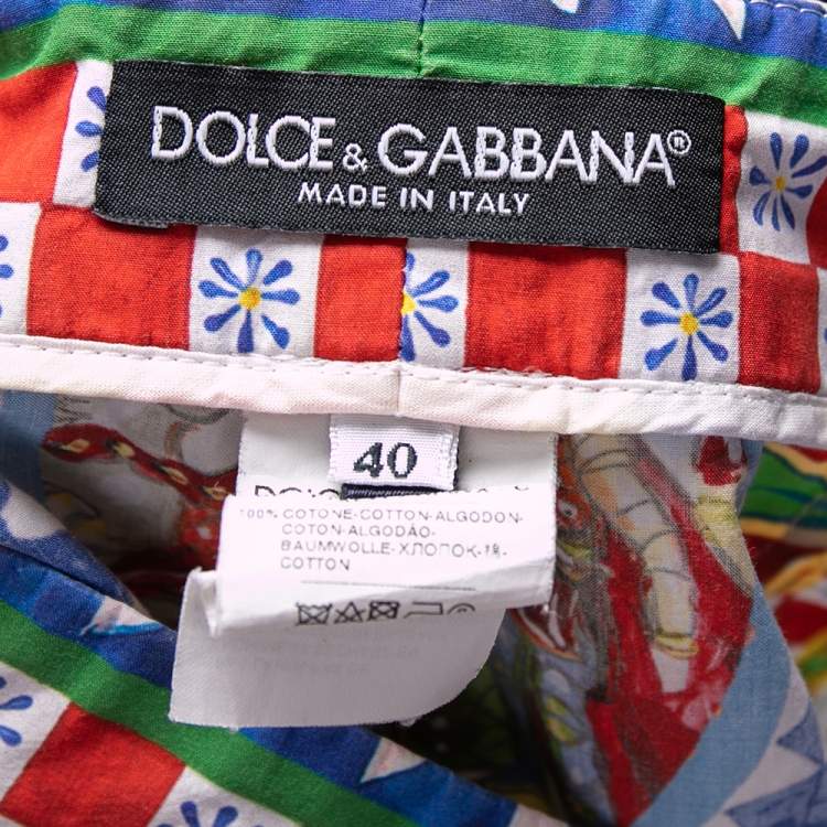 Pre Owned Dolce & Gabbana Multicolored Printed Cotton Carretto High Waisted Shorts S