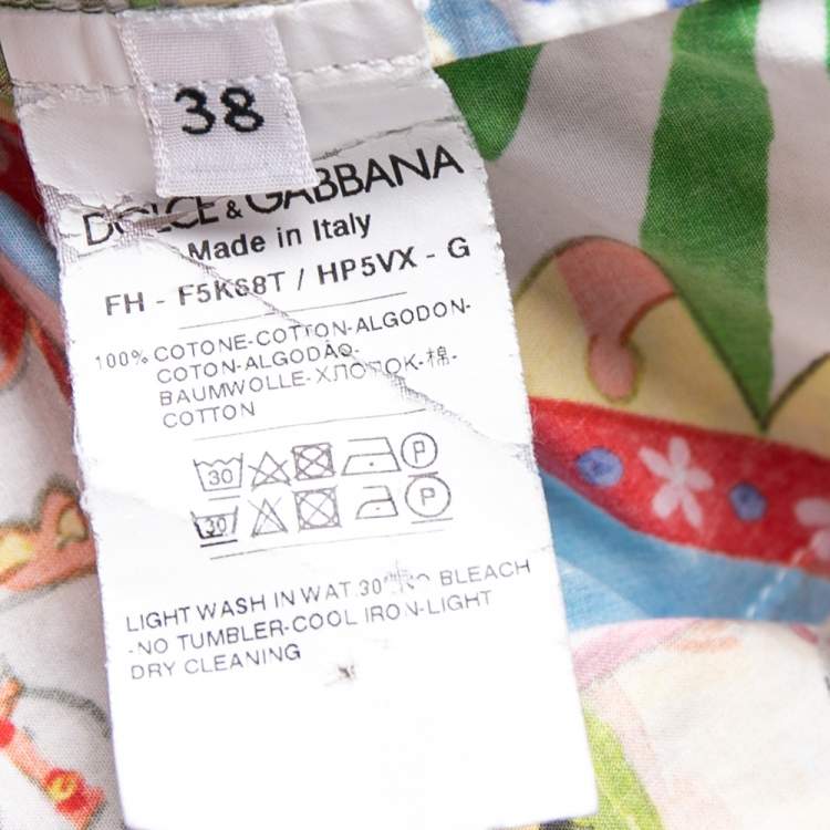 Pre Owned Dolce & Gabbana Multicolored Printed Cotton Front Tie-Up Detail Shirt S