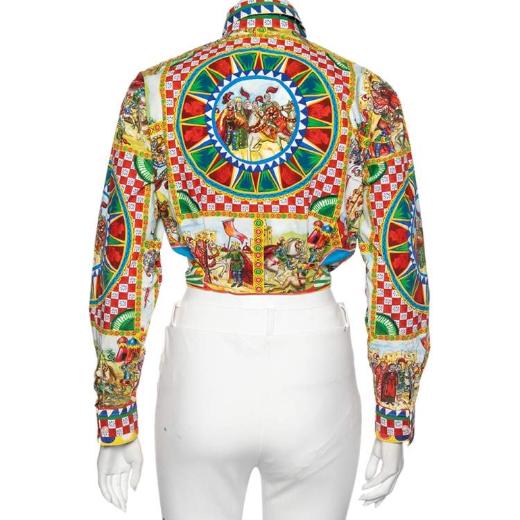 Pre Owned Dolce & Gabbana Multicolored Printed Cotton Front Tie-Up Detail Shirt S