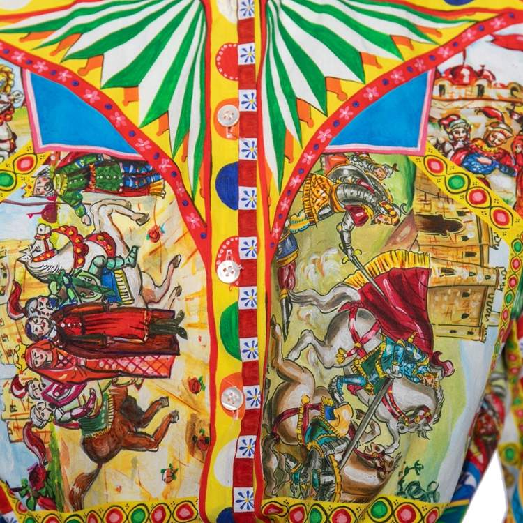 Pre Owned Dolce & Gabbana Multicolored Printed Cotton Front Tie-Up Detail Shirt S
