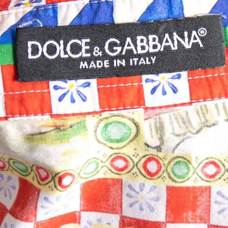 Pre Owned Dolce & Gabbana Multicolored Printed Cotton Front Tie-Up Detail Shirt S
