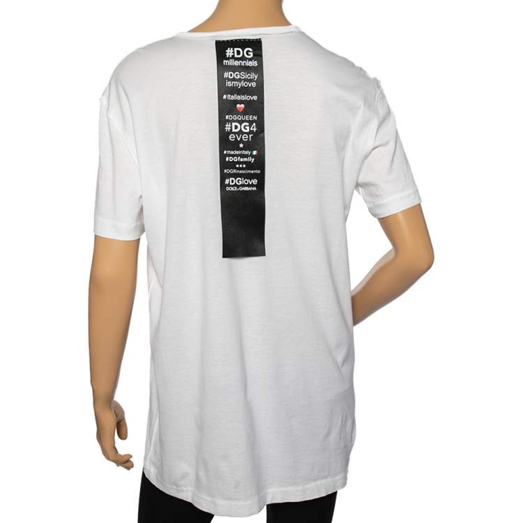 Pre Owned Dolce & Gabbana White Logo Print Cotton Short Sleeve T-Shirt M