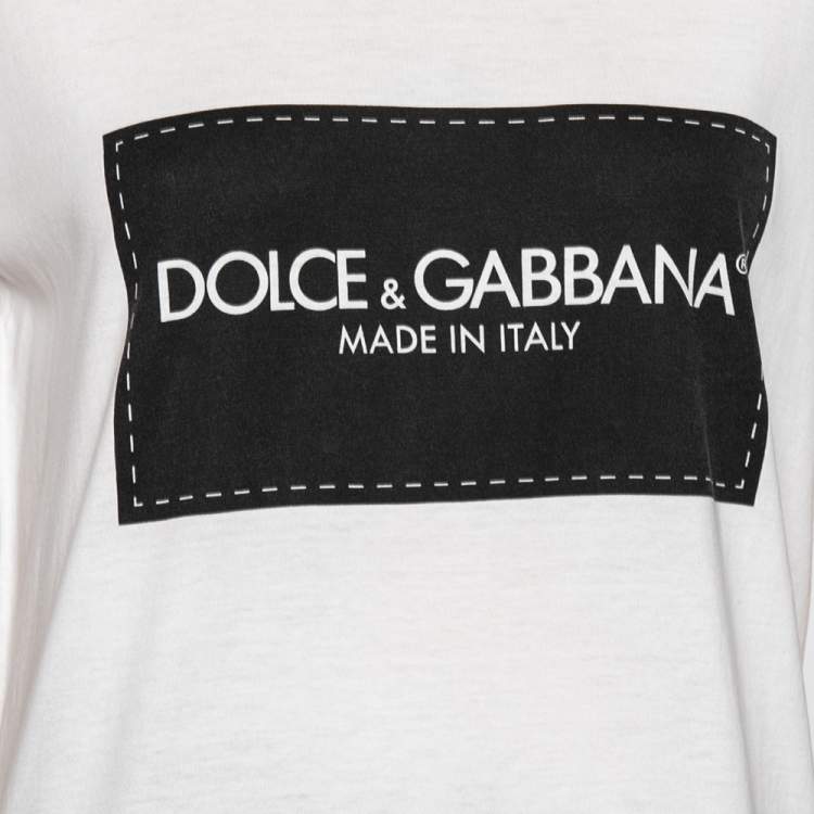 Pre Owned Dolce & Gabbana White Logo Print Cotton Short Sleeve T-Shirt M