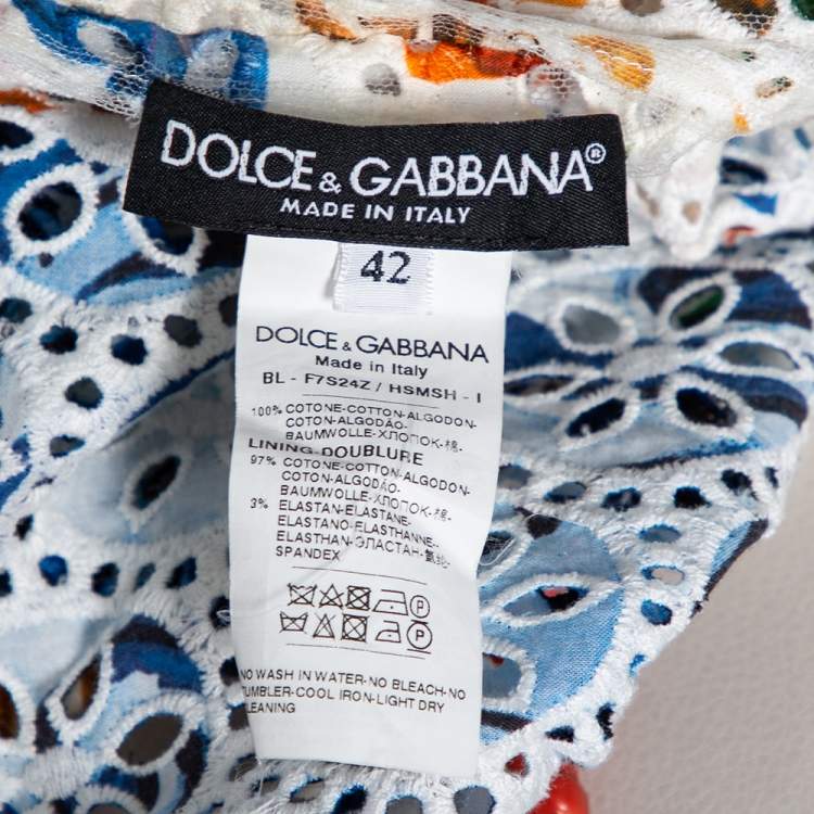 Pre Owned Dolce & Gabbana Multicolor Majolica Printed Eyelet Lace Top M