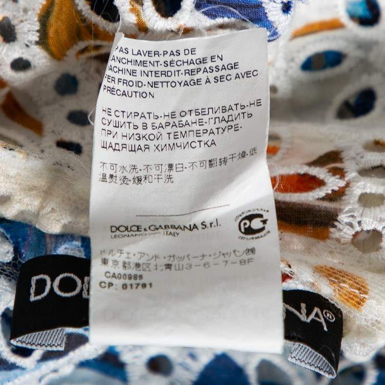 Pre Owned Dolce & Gabbana Multicolor Majolica Printed Eyelet Lace Top M