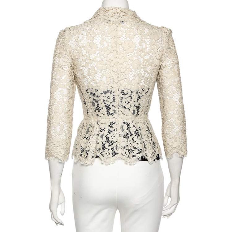 Pre Owned Dolce & Gabbana Light Beige Floral Lace Button Front Jacket S
