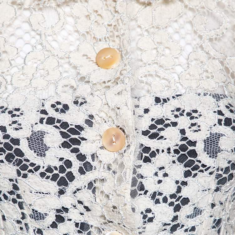 Pre Owned Dolce & Gabbana Light Beige Floral Lace Button Front Jacket S