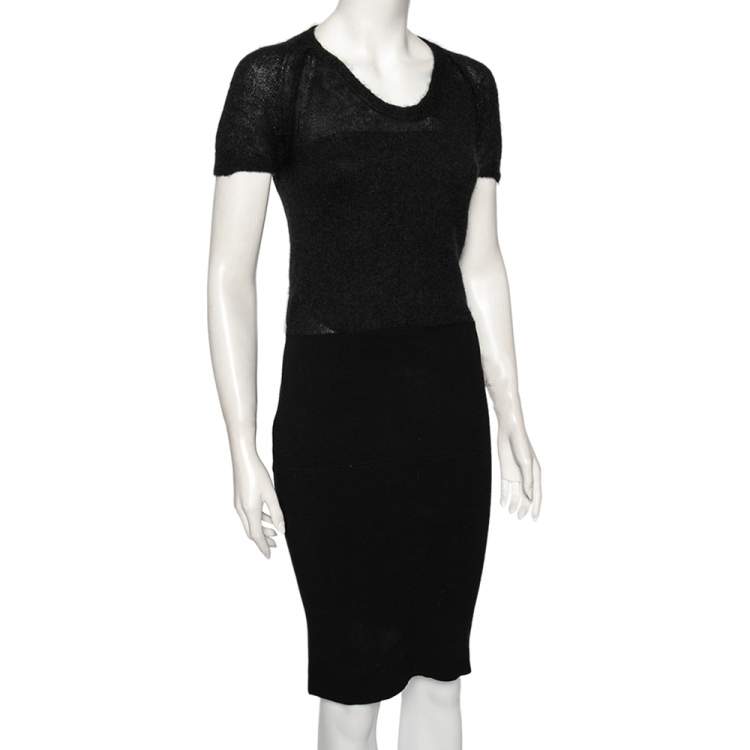 Pre Owned Dolce & Gabbana Black Wool And Knit Bodycon Skirt Detailed Midi Dress S