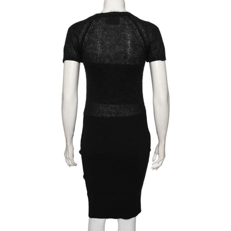 Pre Owned Dolce & Gabbana Black Wool And Knit Bodycon Skirt Detailed Midi Dress S