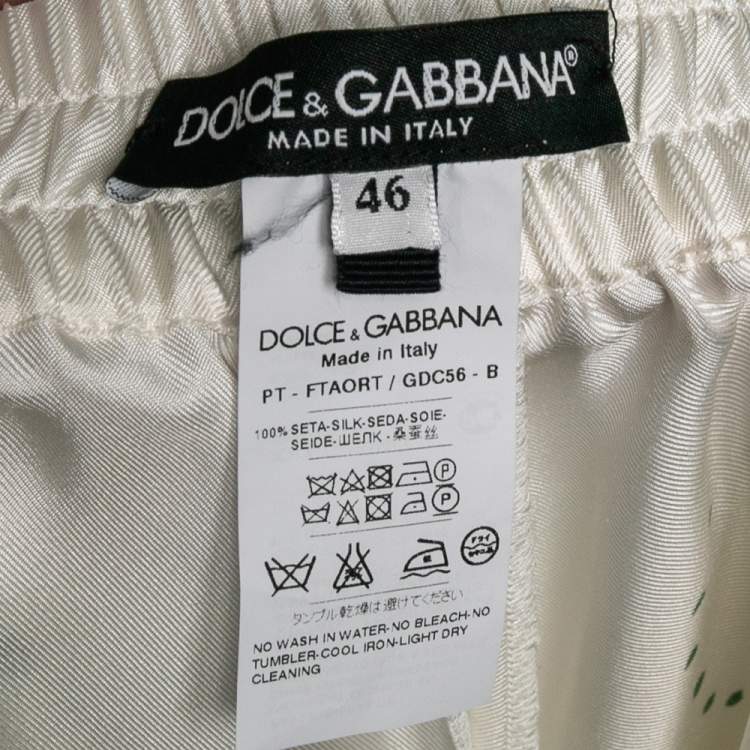 Pre Owned Dolce & Gabbana White Victorian Garden Printed Silk Pants L