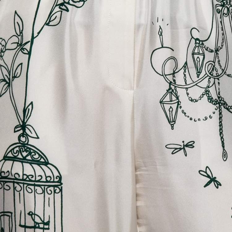 Pre Owned Dolce & Gabbana White Victorian Garden Printed Silk Pants L