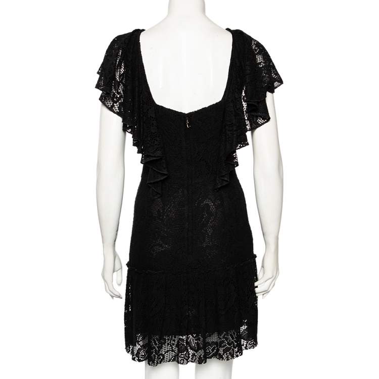 Pre Owned Dolce & Gabbana Black Crochet Lace Flared Hem Detailed Dress S