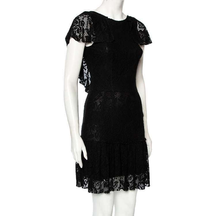 Pre Owned Dolce & Gabbana Black Crochet Lace Flared Hem Detailed Dress S