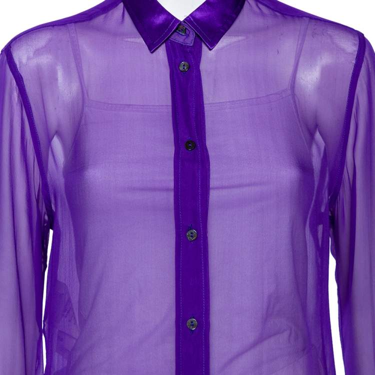 Pre Owned Dolce & Gabbana Purple Silk, Chiffon, And Satin Trim Sheer Shirt M