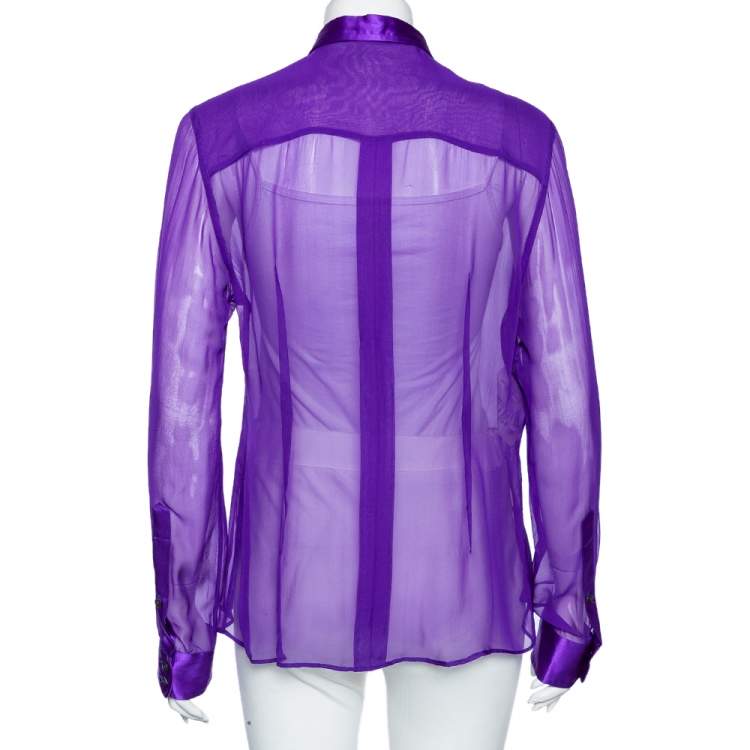 Pre Owned Dolce & Gabbana Purple Silk, Chiffon, And Satin Trim Sheer Shirt M
