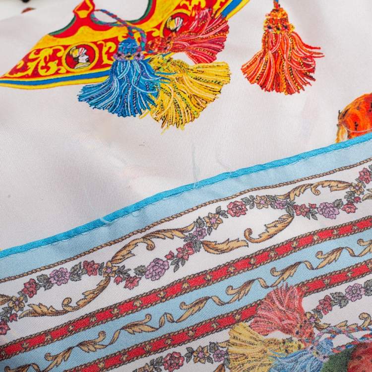 Pre Owned Dolce & Gabbana White Sicilian Printed Silk Boatneck Oversized Tunic M